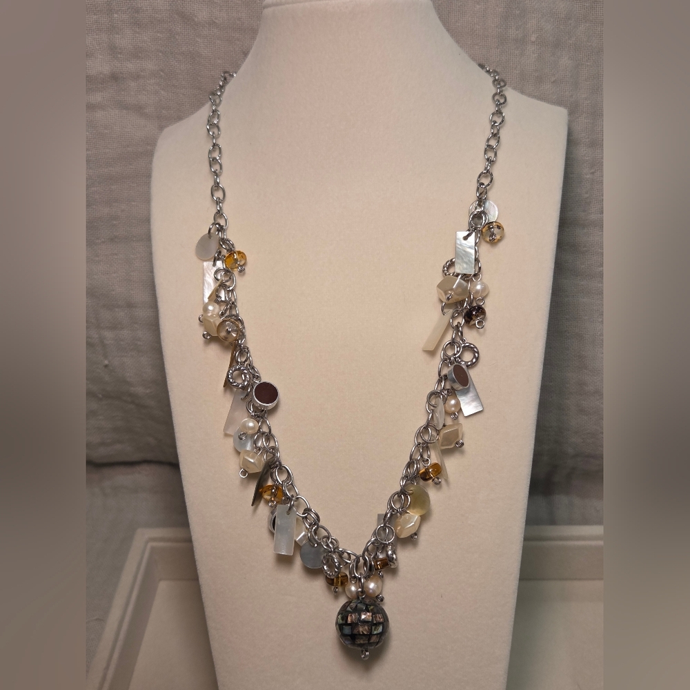 Silver Shell Charms Abalone Pendant Necklace - Picture 2 of 3